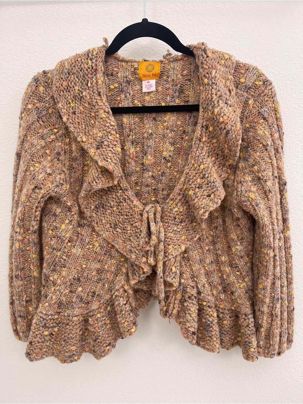Ruby Rd. Wool Blend Chunky Speckled Ruffle Front Cardigan - Picture 2 of 8
